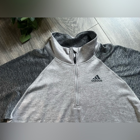 Adidas Climalite Training Long Sleeve Zipper Henley Top in Heathered Gray Size L - Picture 2 of 10